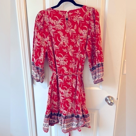 Beach Lunch Lounge Bell Peasant Top Border Dress Red Floral Size M - Picture 4 of 11
